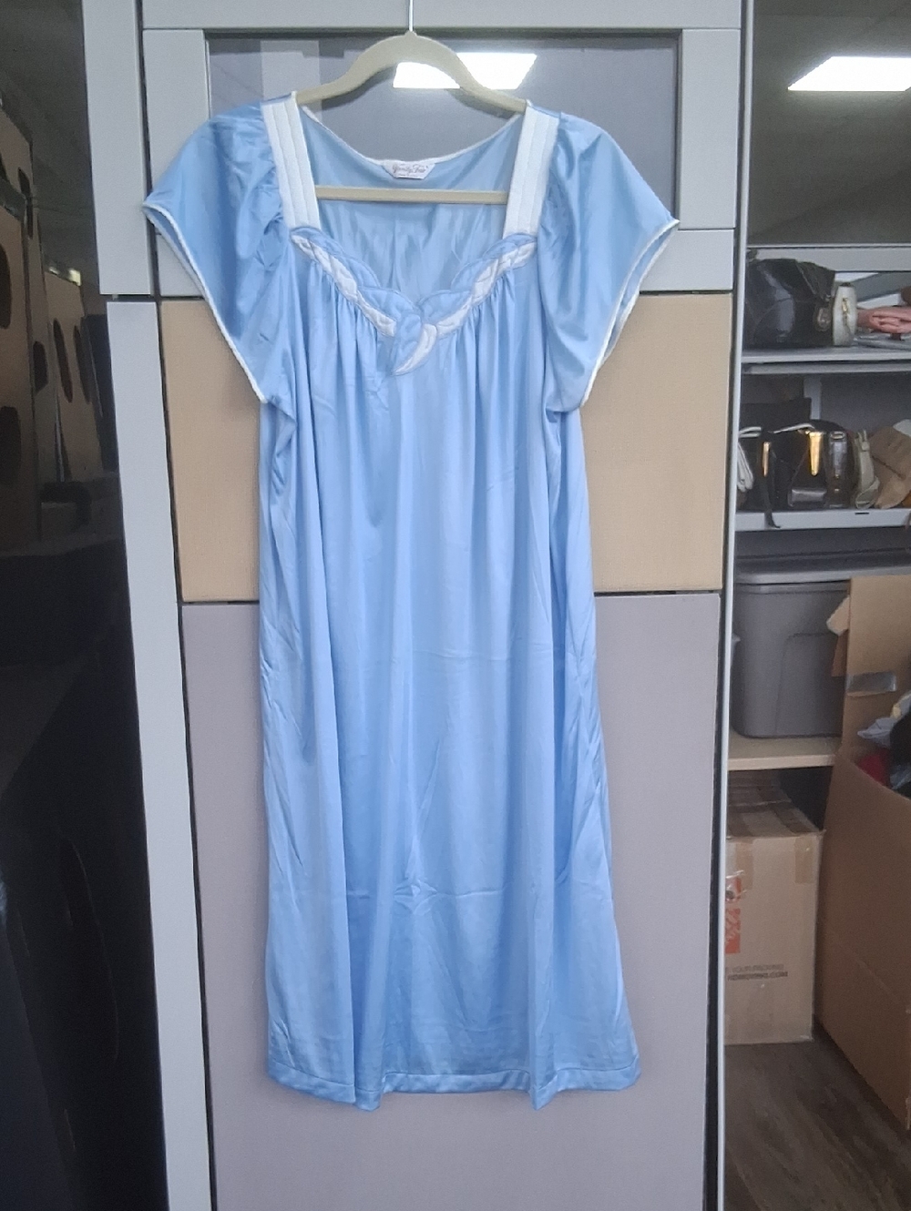 Vintage Vanity Fair Light Blue Satin Slip with White Trim